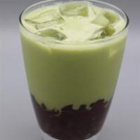 Yatsuhashi · Macha Green Tea with Red bean Topping. (Non-dairy creamer, /Tapioca does not included)