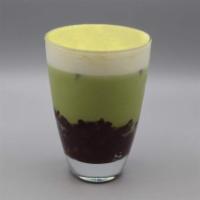 Yatsuhashi w. Cheese · Macha Green Tea with Red bean Topping and salt cheese foam on top. (Non-dairy creamer, /Tapi...