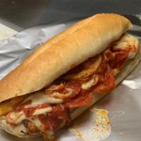 Pizza Sub · Pepperoni topped with pizza sauce and melted mozzarella cheese.
