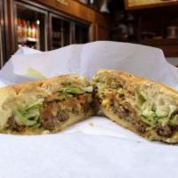 Chopped Cheese Hot Sandwich · Beef and cheese. Everything. Green peppers onions mayonnaise’s ketchup lettuce tomato and ou...