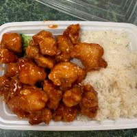 C13. General Tso's Chicken Combination Dinner · Served with pork fried rice and pork egg roll. Hot and spicy.