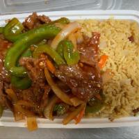 C15. Hot and Spicy Beef Combination Dinner · Served with pork fried rice and pork egg roll. Hot and spicy.