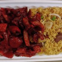 C23. Boneless Spare Ribs Combination Dinner · Served with pork fried rice and pork egg roll.