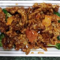 H14. Beef with Orange Flavor · Crispy beef cooked with orange flavored sauce and broccoli. Served with white rice. Hot and ...