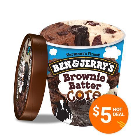 Ben & Jerry's Brownie Batter Core Pint · How is a baseball team like a brownie? They both depend on a good batter, just like this ice cream - swirled with brownies and a brownie batter core.