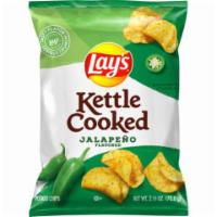 Lays Kettle Jalapeno 2.5oz · Kettle cooked potato chips packed with the flavor of real jalapeños, ready for your enjoyment.