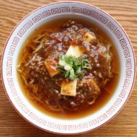 Mabo Ramen · Bold ramen with ground pork stir-fry and soft tofu in a hearty chicken-based soup