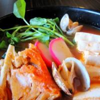 Cod Fish Stew (생대구매운탕) · Flaky codfish in spicy stew of tofu and root vegetables.