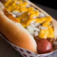Chili Dog · Sausage served on a bun and topped with chili.