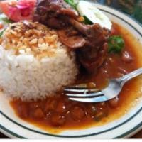 Chicken Stew Lunch · Chicken stwed/rice/beans