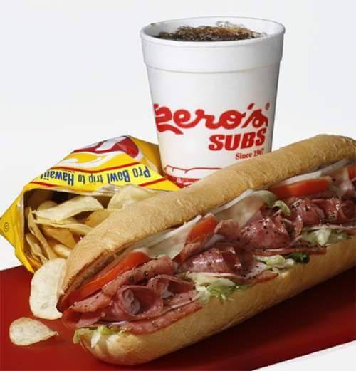Grinder Sub Combo · Assorted meats hot. Toasted and dressed with Lettuce, Onions, Tomatoes, Black Pepper, Oregano, and Oil & Vinegar Dressing. Includes choice of a bag of chips and a regular sized beverage.