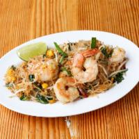 60. Pad Thai Street Style with Shrimp · Stir fried rice noodle with shrimp, dried shrimps, bean sprouts, peanuts, egg and chives in ...