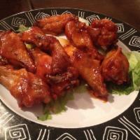 10 Buffalo Wings · Served with blue cheese, celery and carrot sticks.