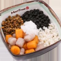 1. Icy Taro Ball · Shaved ice, mung beans, barley, boba, and taro balls.