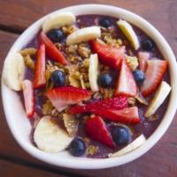Acai Parfait in a Cup · Acai blended with strawberries, almond butter, peanut butter, vanilla almond milk and honey,...
