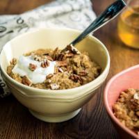 The Classic Oatmeal Bowl · Steel cut oats, apple, cinnamon, raisins and walnuts.