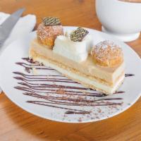 St Honore · Caramelized puff pastry, hazelnut cream, chantilly cream, cream puffs