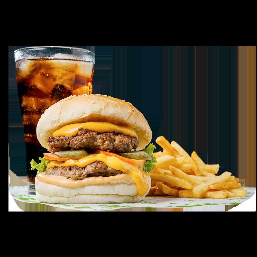 Bacon Cheese Burger Deluxe · Made with 100% ground beef burger. Includes grilled mushroom, onion, bacon, Monterey jack cheese, lettuce, tomatoes, onion, pickles and fries.