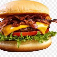 Bacon Cheese Burger · 100% beef burger with melted American cheese and crispy bacon.