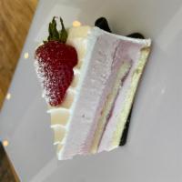Strawberry Cream Cheese Mousse · Delicious cream cheese strawberry flavor, center with black currant mousse.