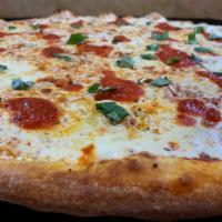 Grandma Pie · One size. Extra thin-crust pan pizza layered with mozzarella cheese, plum tomatoes, garlic, ...