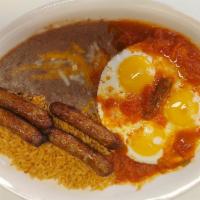 Huevos Rancheros · Comes with 3 eggs cooked how you want and topped with ranchero sauce, and your choice of mea...