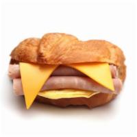 Croissant with Pastrami, Egg, and Cheese Special · Buttery and a flakey croissant filled with fresh eggs, pastrami, and melted cheese.