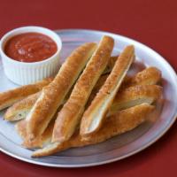 Breadstyx · Brushed with garlic butter and lightly sprinkled with Parmesan cheese. Vegetarian.
