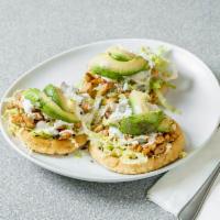 Chicken Sopes · (3) Handmade Sopes topped with Beef, Lettuce, Cotija Cheese, Sour Cream. 