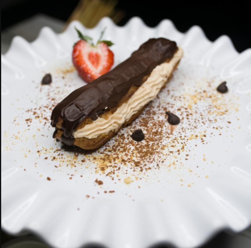 Eclair · It is an oblong pastry made with choux dough filled with pastry cream or chocolate whipped cream and topped with chocolate icing.