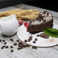 Chocolate Mousse Cake · A thin layer of chocolate cake and chocolate mousse.