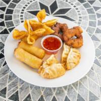 Appetizer Combo · Sampler plate with 2 vegetable balls, 2 spring rolls, 2 crab rangoon, and 3 pieces of pork a...