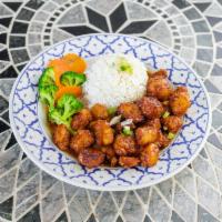 Crispy Chicken · Served with white rice. Deep-fried chicken dish served in a sweet plum sauce.