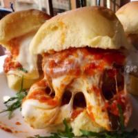 Meatball Parm Sliders · 3 pieces.