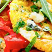 Italian Omelet Platter · Fresh mozzarella, tomato and ham. Served with home fries, hash browns or tater tots and toas...