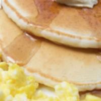 Pancakes and eggs Platter  · Eggs and pancakes.