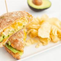 Spicy Avocado Crunch Sandwich · Avocado, jalapeno, Artisan cheese blend, corn tortilla chips, spicy mayo, la baccia wheat bun.