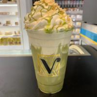 Pistachio Drink · Ice cream, krispiee, pistachio, white chocolate, and milk.