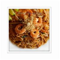 Pad Thai · With shrimp, egg, bean sprouts, tofu, chives, and peanuts.