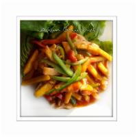 C9. Mango Chicken · With bell peppers, mango, and sweet and spicy sauce. Hot and spicy.
