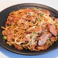 3. Fried Noodle with Taiwan Sausage and Egg 台湾香腸炒麵 · Cooked in oil.