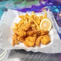 Shrimp & Fries Combo Platter · 6 seasoned fresh jumbo shrimp battered and deep-fried to golden perfection. Served with seas...