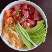 Chapter 1 Poke · Salmon, tuna, crab salad, avocado, cucumber, green onion, spicy mayo.