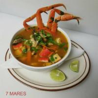 Caldo 7 Mares · A soup from the seven seas, with shrimp, fish, clams, crab, octopus and calamari.