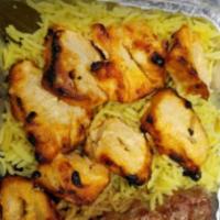 Chicken Kebab Platter · Served with Rice ,Salad & Soup