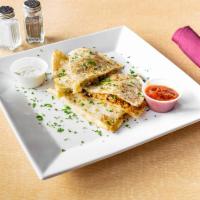 Quesadillas · Sauteed onions, peppers and garlic with pepper jack cheese, salsa, sour cream, and guacamole...