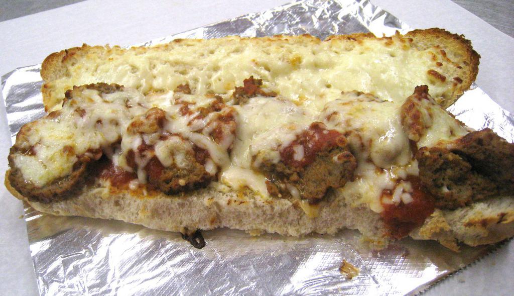 Meatball Sub · Hot and spicy Italian meatball with sauce and mozzarella.