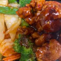 A9. Dragon and Phoenix · Shrimp with chili sauce and hot and spicy general tso's chicken.