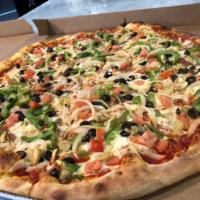 Veggie Pizza · Tomato,Onions, Green Pepper, Broccoli,Mushroom, Black Olives, Basil, and Fresh Mozzarella Ch...