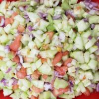 Israeli Salad Platter · Cucumber, tomato, and lemon juice on side or cucumber, tomato, red onion mix with lemon juice.